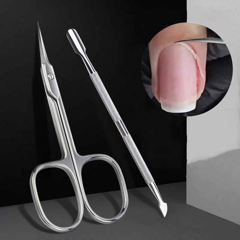 

Russian Nail Scissors set With Cuticle Pusher Dead Skin Remover Curved Tip Scissor Manicure Tool Stainless Steel Nail Scissors