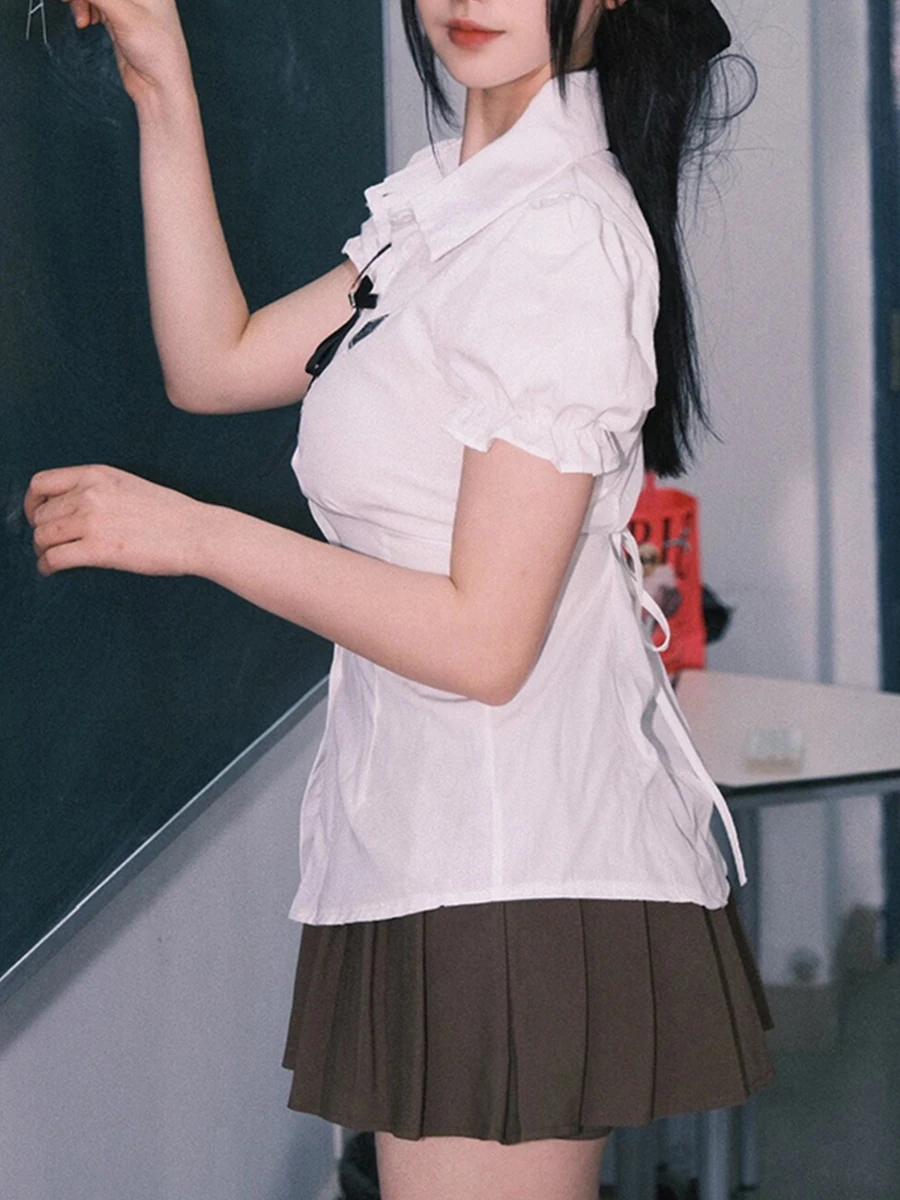 Рубашки Jk Uniform Pure Desire в стиле преппи с пышными рукавами женские летние облегающие