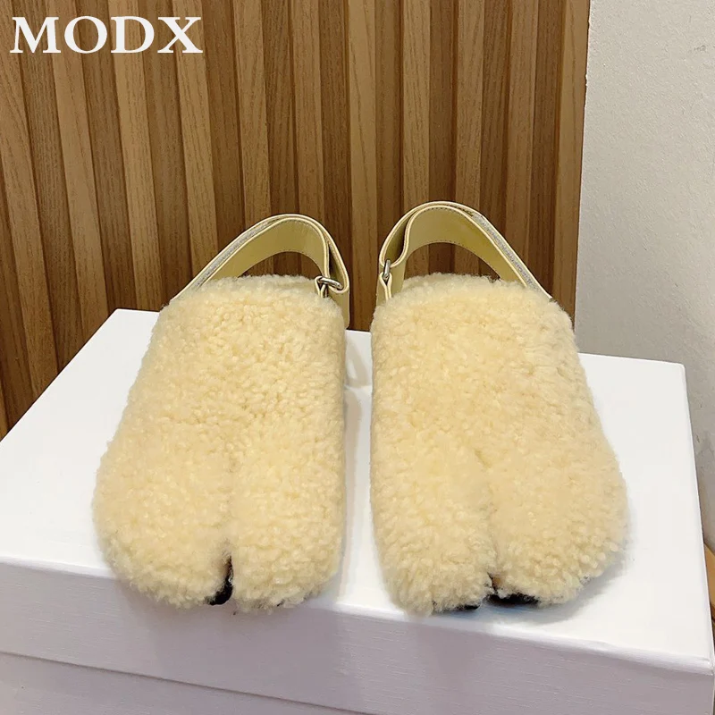 

Зимние шерстяные полутапочки с разрезом, новинка 2023, теплые меховые удобные мягкие римские сандалии, модная универсальная уличная хлопковая обувь