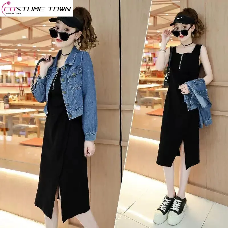 Jean Jacket Dress Women's Spring and Summer 2023 New Fashion Early Autumn Mid Length Skirt Two-piece Fashion