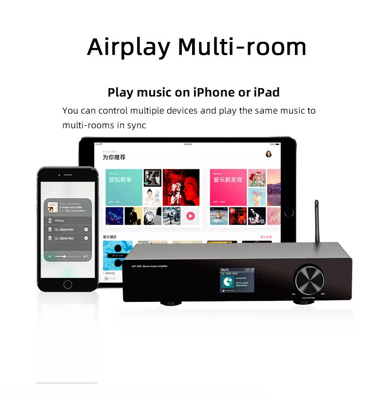 Стерео домашний аудиоусилитель WiFi2.4G и 5G Airplay BT5.0 H-DMI USB сабвуфер