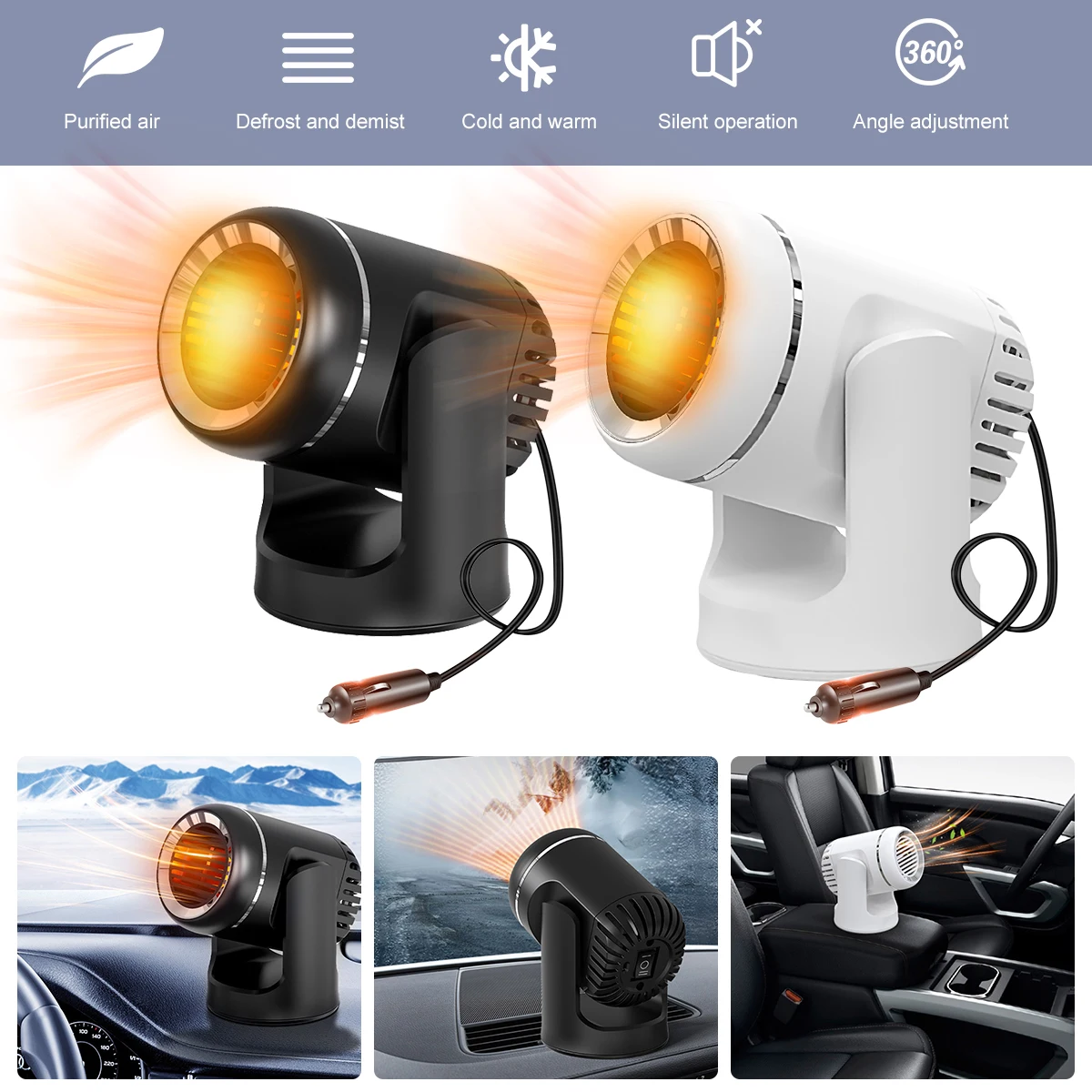 

2022 New Car Heater Electric Car Air Heater Reusable Portable Auto Heating Fan 360° Rotary Car Interior Windshield Defroster