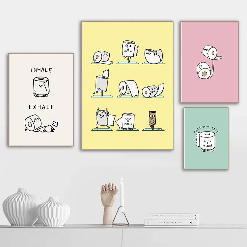 

Toilet Paper Yoga Funny Quote Minimalist Wall Art Canvas Painting Nordic Posters And Prints Pictures For Washroom Home Decor