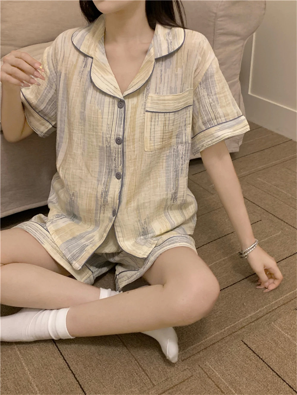 2023 Summer Women's Korean Edition Casual Simple Pajamas Can Be Outworn Cool Short Sleeve Shorts Home Suit Two Piece Set
