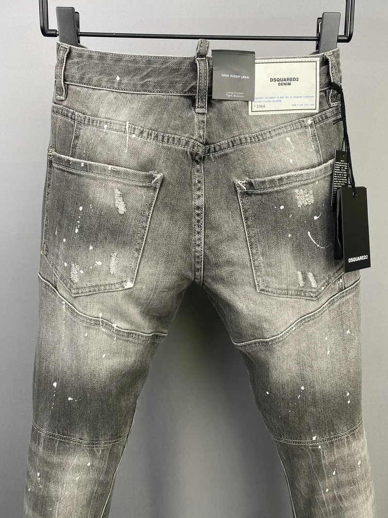 New Men's Dsquared2 Buttons Jeans Ripped For Male Skinny  Pants Men's Denim Trousers Top Quality Slim Jeans A515
