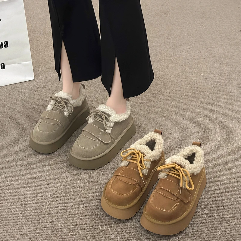 Лоферы на меху женские сабо 2024 новые зимние сапоги платформе женская обувь