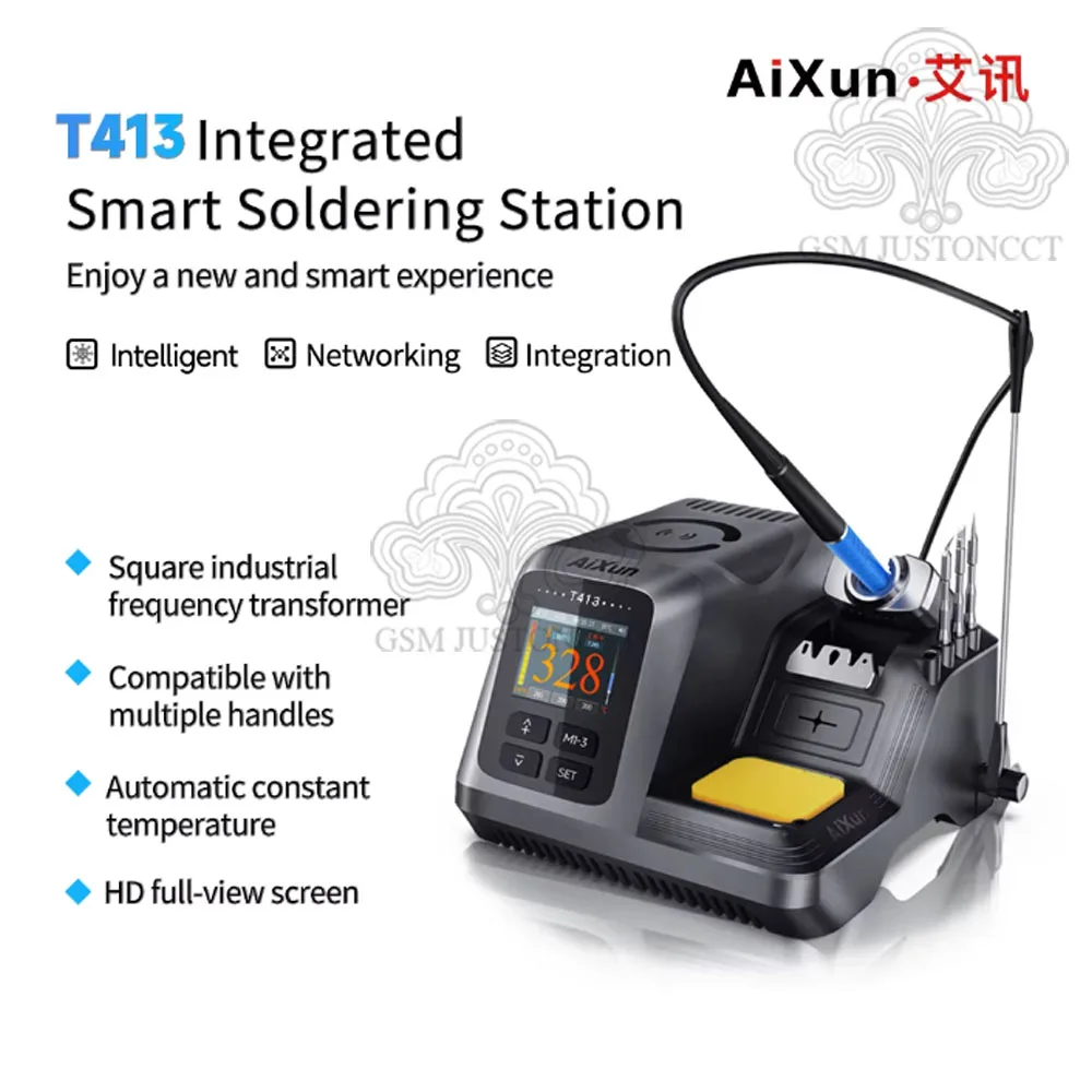 Фото Интегрированная интеллектуальная прецизионная паяльная станция AIXUN, T413, 200 Вт, совместимая ручка T245, T225 для ремонта сварочных плат №1