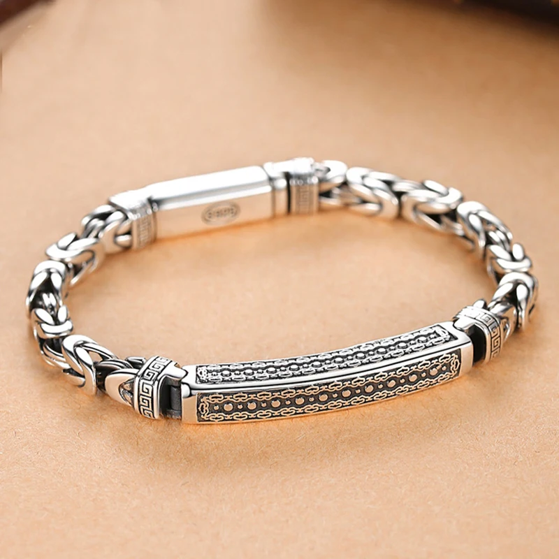 Купи New Silver Jewelry Men's Bracelet Personality Peace Pattern Retro Hipster Key Pattern Buckle Gift Accessory Couple Bracelets за 660 рублей в магазине AliExpress