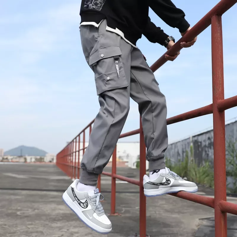 

NEW IN Pants Men Solid Color Hip Hop Black Loose Casual Jogger Pocket Elastic Waist Ankle Length Trousers Men Jogging