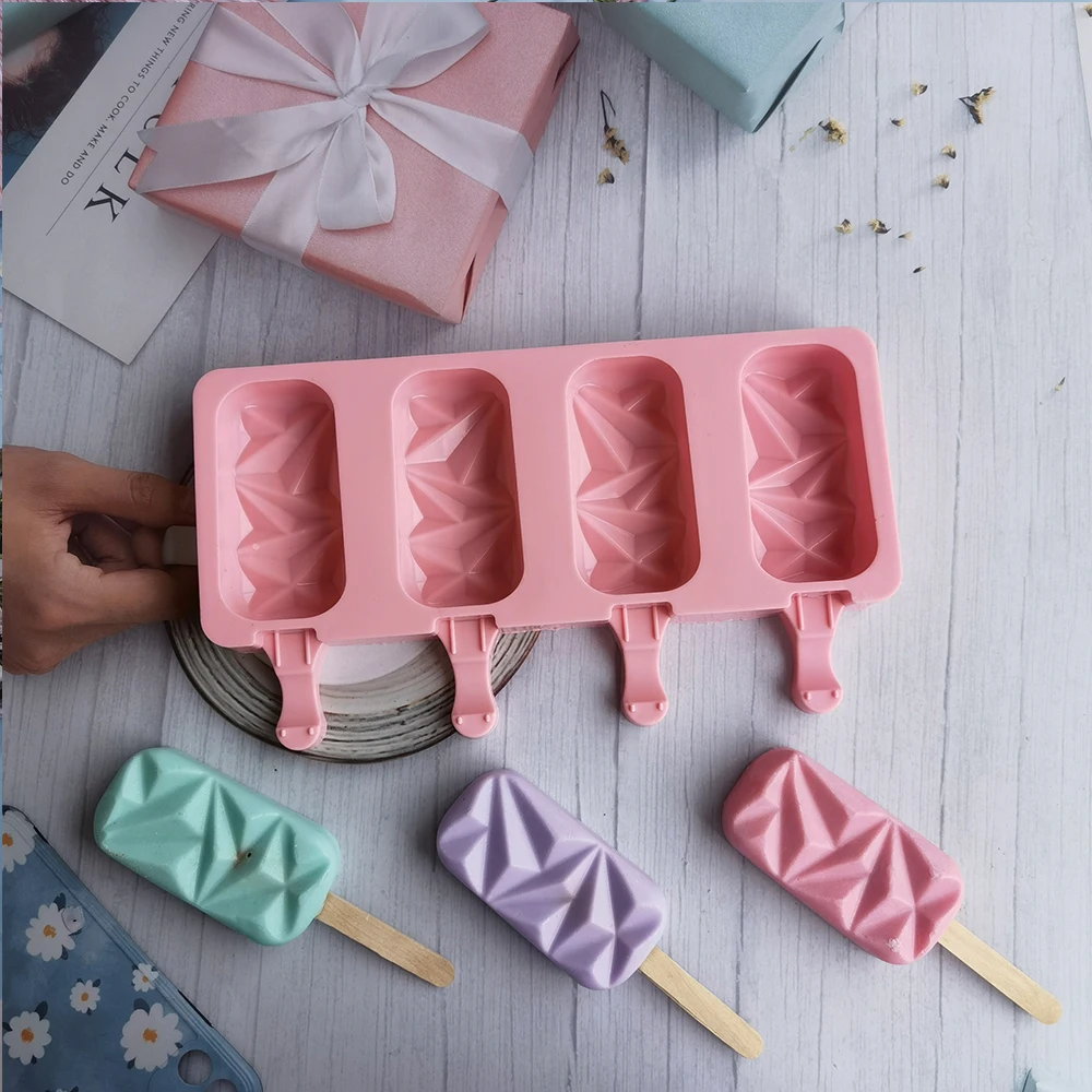 

4 Cavity Baking Mini Silicone Ice Cream Molds Popsicle Molds Homemade Cake Chocolate Cakesicle Mold for DIY Ice Pops Oval