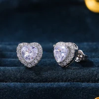 new romantic 3 colors available heart stud earrings for women shine cz stone inlay fashion jewelry wedding party gift earring