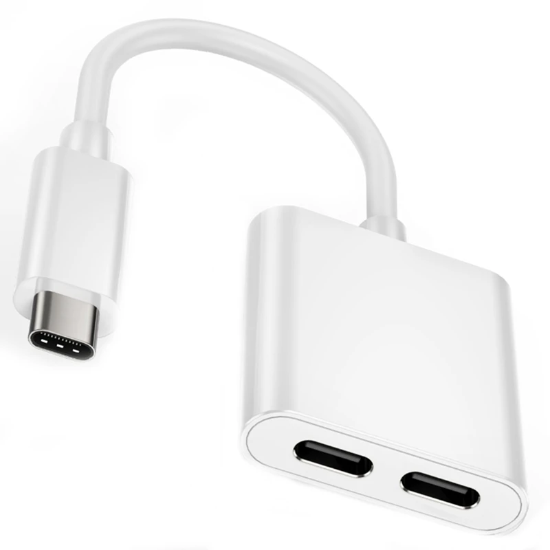 

Typec To Dual C Headphone And Charger Adapter 2-In-1 Hub Audio Charger Splitter PD 3.0 60W Fast Charging Splitter