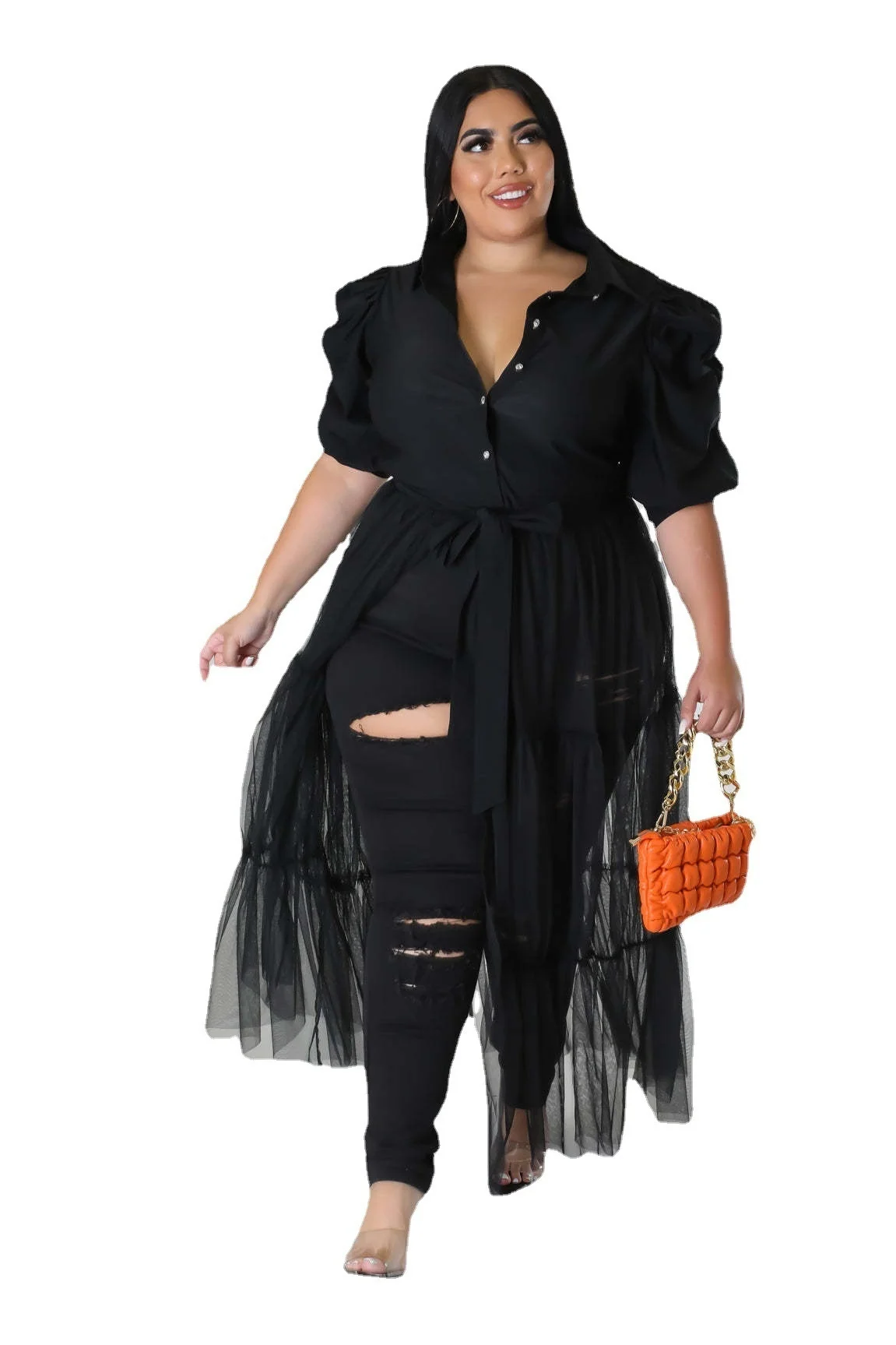 Plus Size Hot Sale Mesh Women Casual Dress Pleats Half Sleeves Patchwork Belt Sexy Party Club Shirt Dresses 3xl 4xl 5xl 6xl