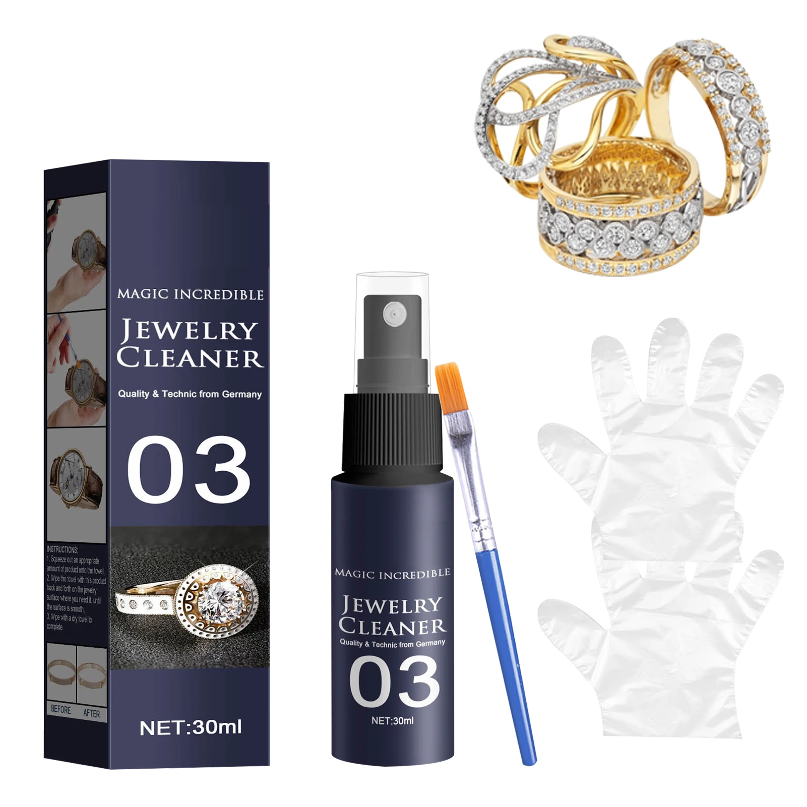 

30ML Jewelry Cleaner Multi-Purpose Household Rust Remover Bring Original Color Back To Gold Diamonds Titanium Pearls