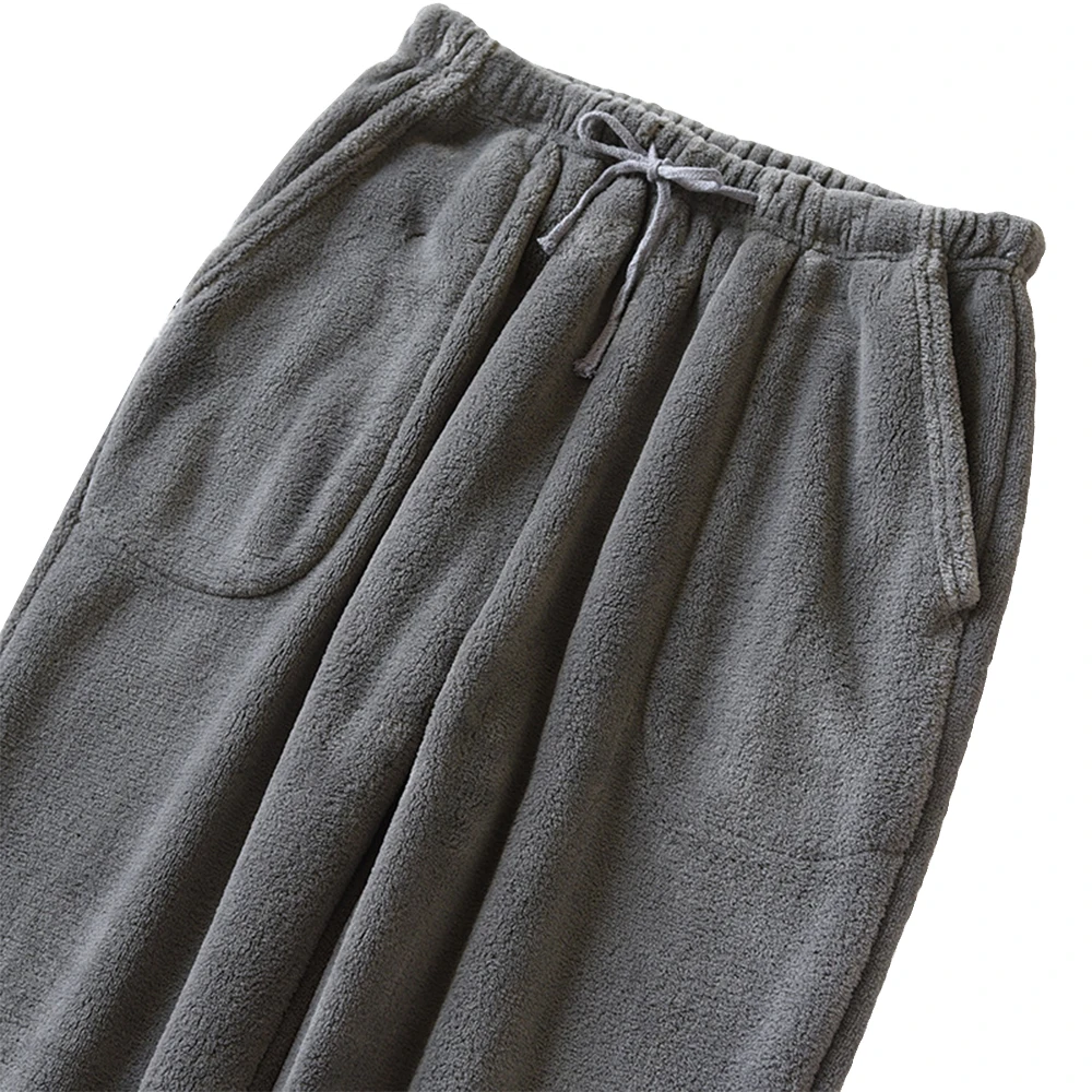 Winter Men Thickened Warm Drawstring Pocket Sleep Bottom Casual Comfort Flannel Fleece Super Soft Pajamas Pants Home Sweatpants