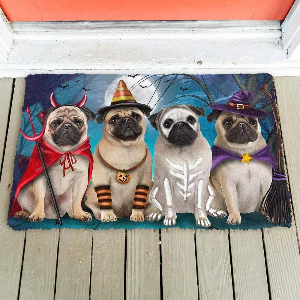 

3D Graphic Halloween Doormat Animals Dogs Pug Dog House Doormat 3D Print Absorbent Mat Floor Door Mat Non-Slip Doormat