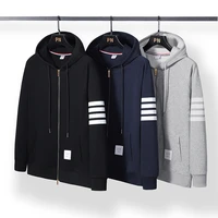 spring and autumn sweater mens cardigan zipper four bar casual jacket cotton large size loose couple sports hooded top hoodie