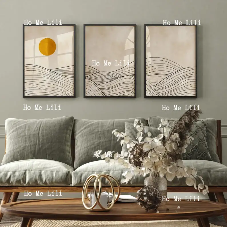 Гламурный трехсекционный холст настенное искусство горная линия