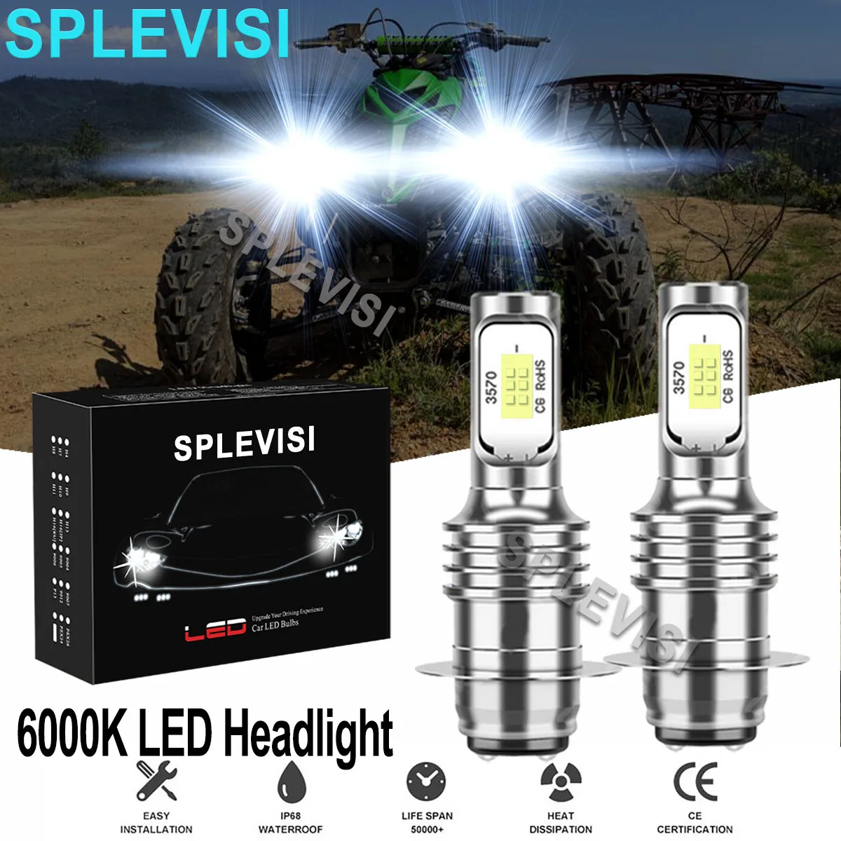 

2x 70W 6000K Pure White LED Headlight Bulbs Kit For Yamaha Raptor 350 660R 700 700R YFM350R YFM660R