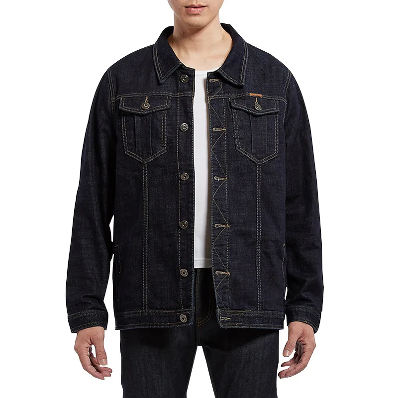

Large Jacket Elastic Large Denim Jacket Men's Fattening Fat Black Denim Jacket Factory