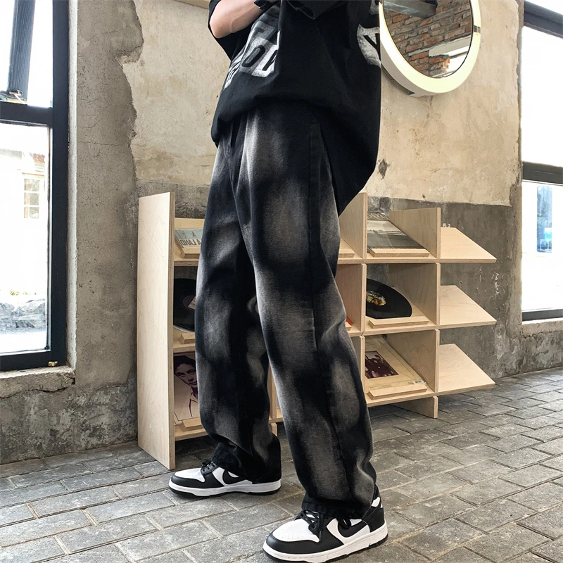 

Gray Black Tie-dye Jeans Men Fashion Print Casual Baggy Jeans Mens Streetwear Loose Hip-hop Straight Denim Trousers Men S-2XL