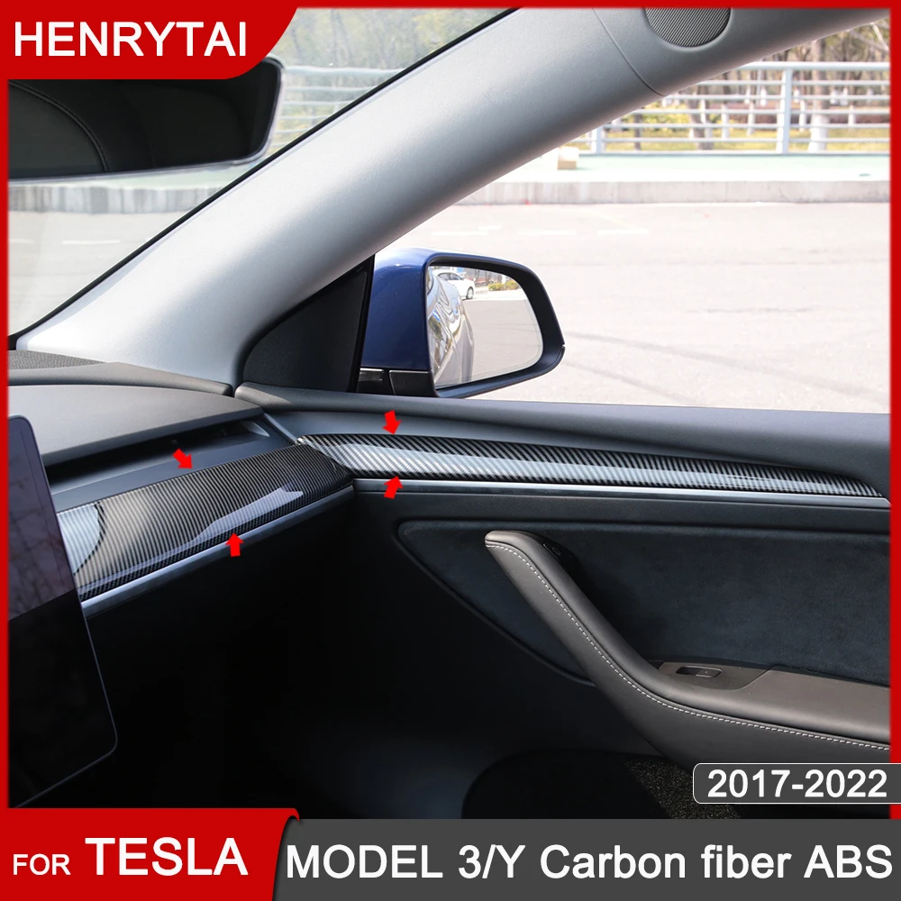 Tesla Carbon Fibre ABS Trim Protection Cover Panel For Model 3 / Model Y Car Center Console Dashboard Door Interior Accessories
