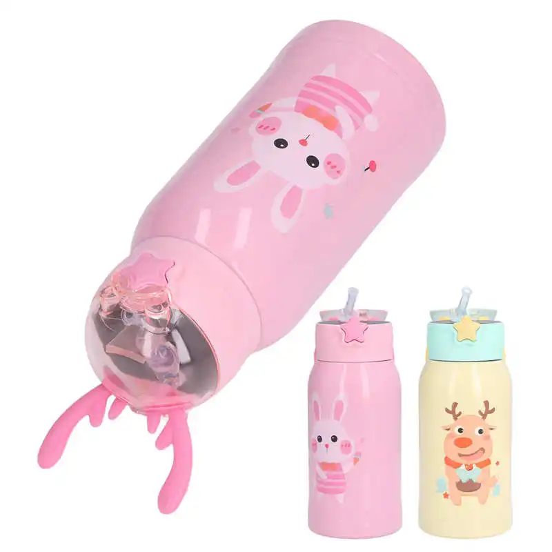 

Smart Temperature Display Cup Corrosion Resistance 500ml Kids Thermal Insulation Cup Anti Scalding Cute with Straw for School