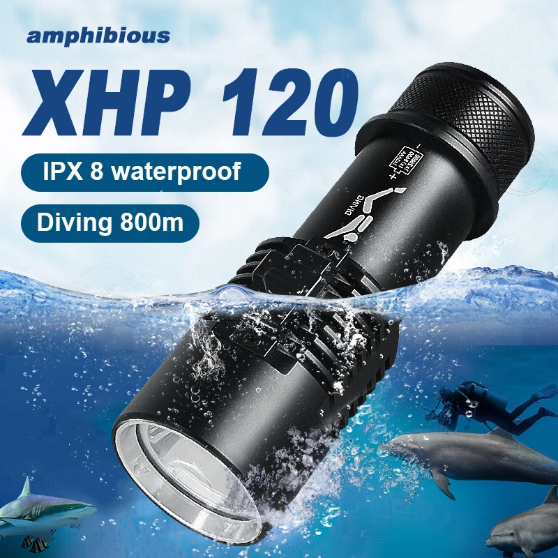 

Super 9000LM XHP120 Professional Diving Flashlight 800m Underwater Scuba Diving Torch IPX8 Waterproof Dive Light 26650 Battery