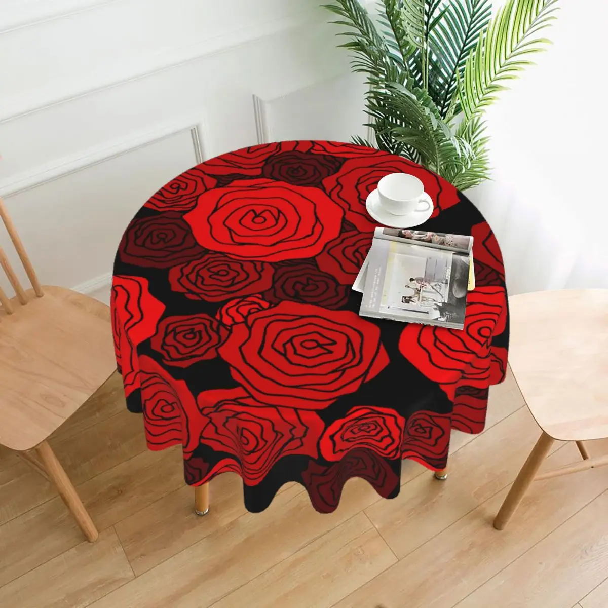 

Red Rose Tablecloths Living Room Table Decoration Fabric Round Tablecloth
