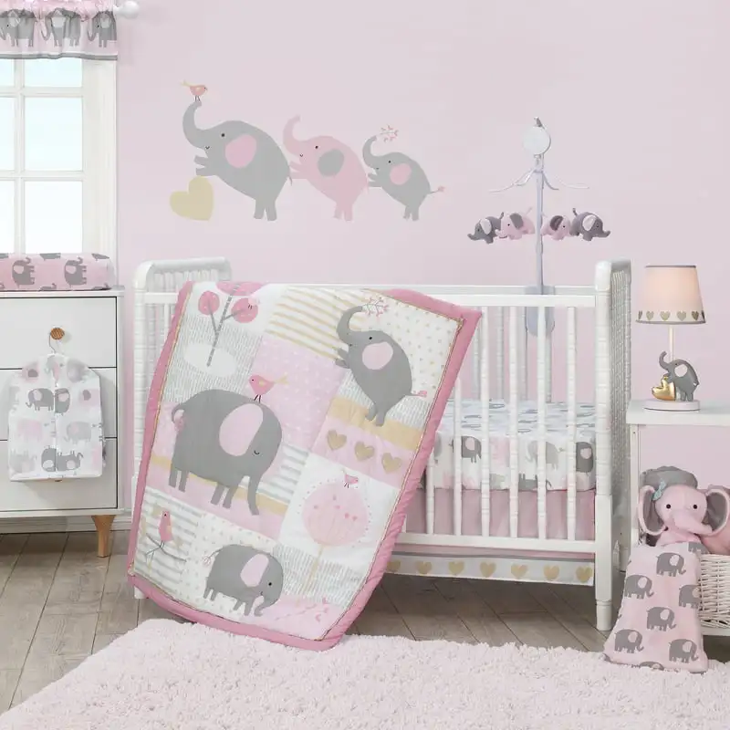 

Eloise 3-Piece Elephants Crib Bedding Set - Pink, Gray, White, Animals
