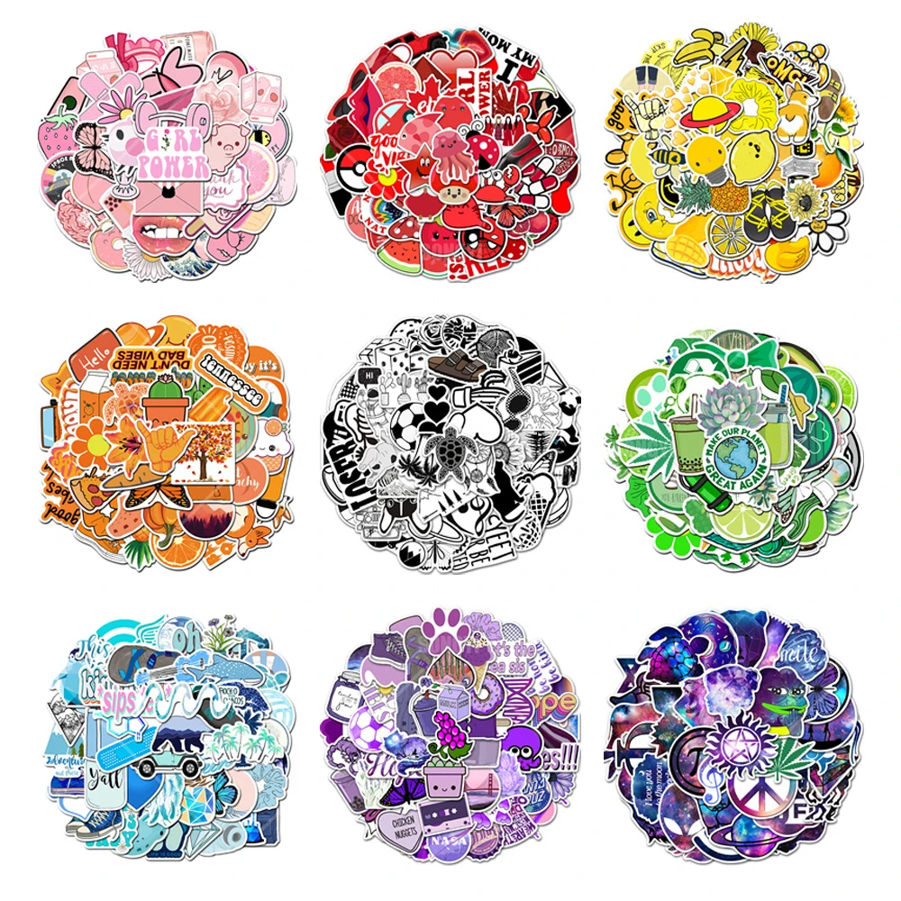 

50PCS Pink/blue/purple/yellow/red VSCO Graffiti Sticker Luggage Laptop Ins Small Fresh Sticker Wholesale