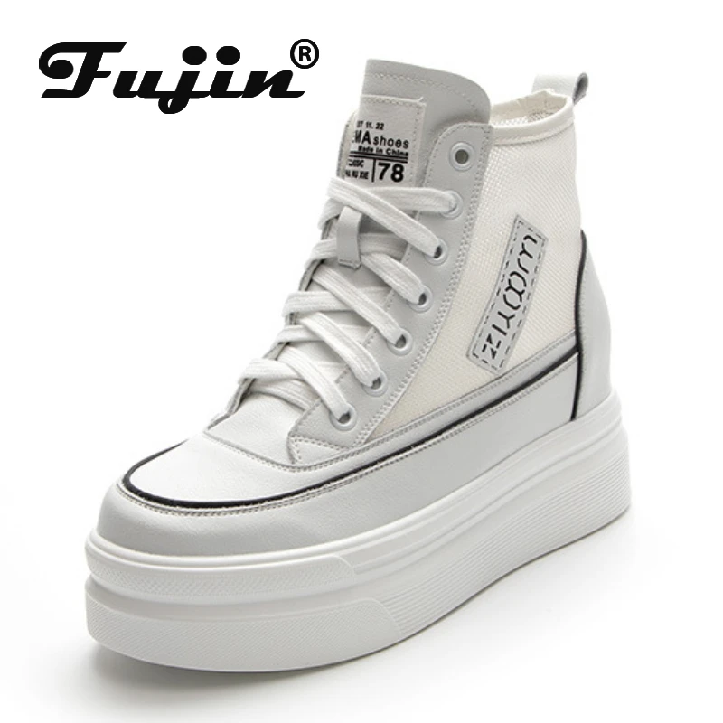 

Fujin/женские ботильоны из натуральной кожи на платформе 8 см; Кроссовки на танкетке; Сезон весна-осень-лето; Женские ботинки