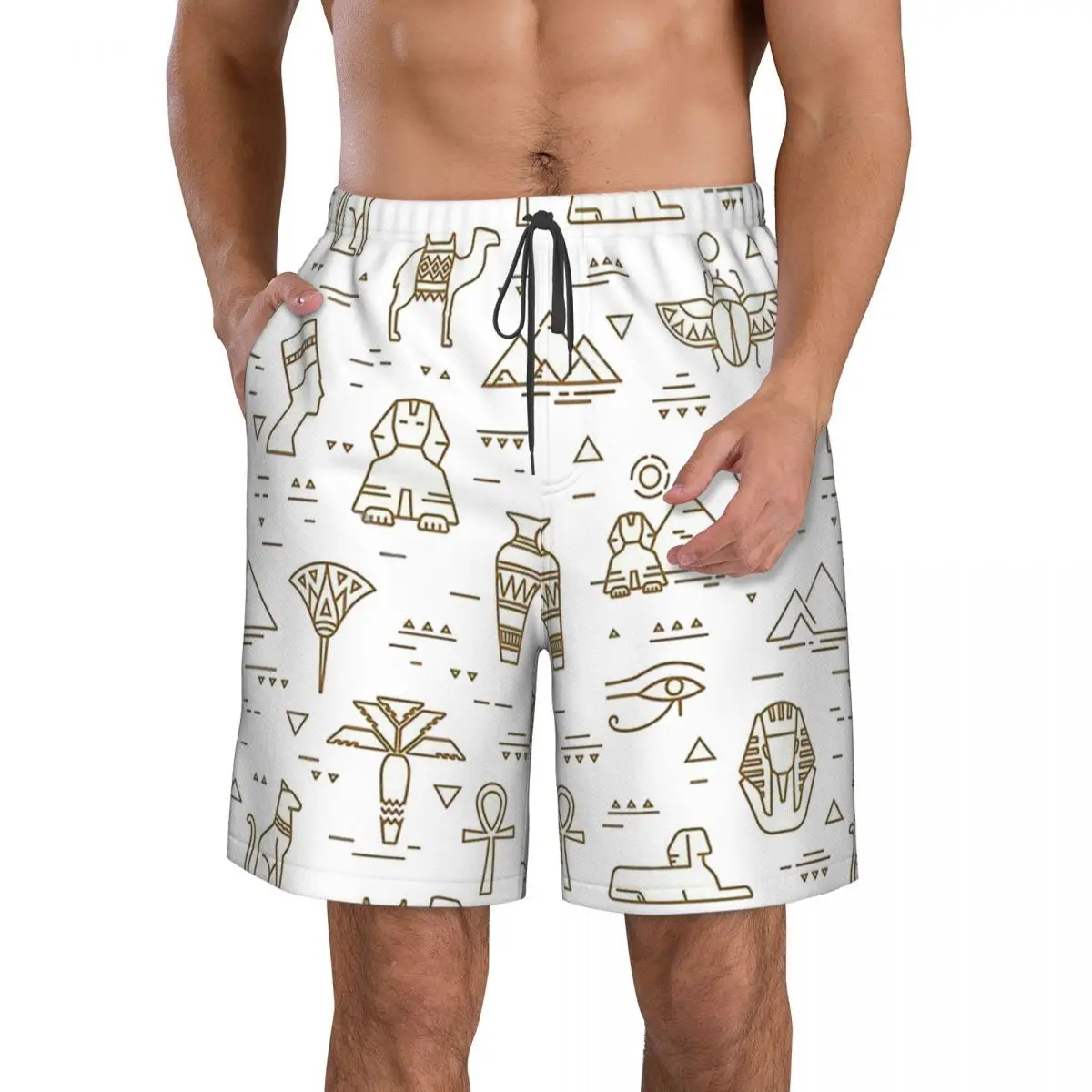 

Мужские плавки из древнего Египта, египетского Африки, Белые пляжные шорты с карманами, мужские купальники