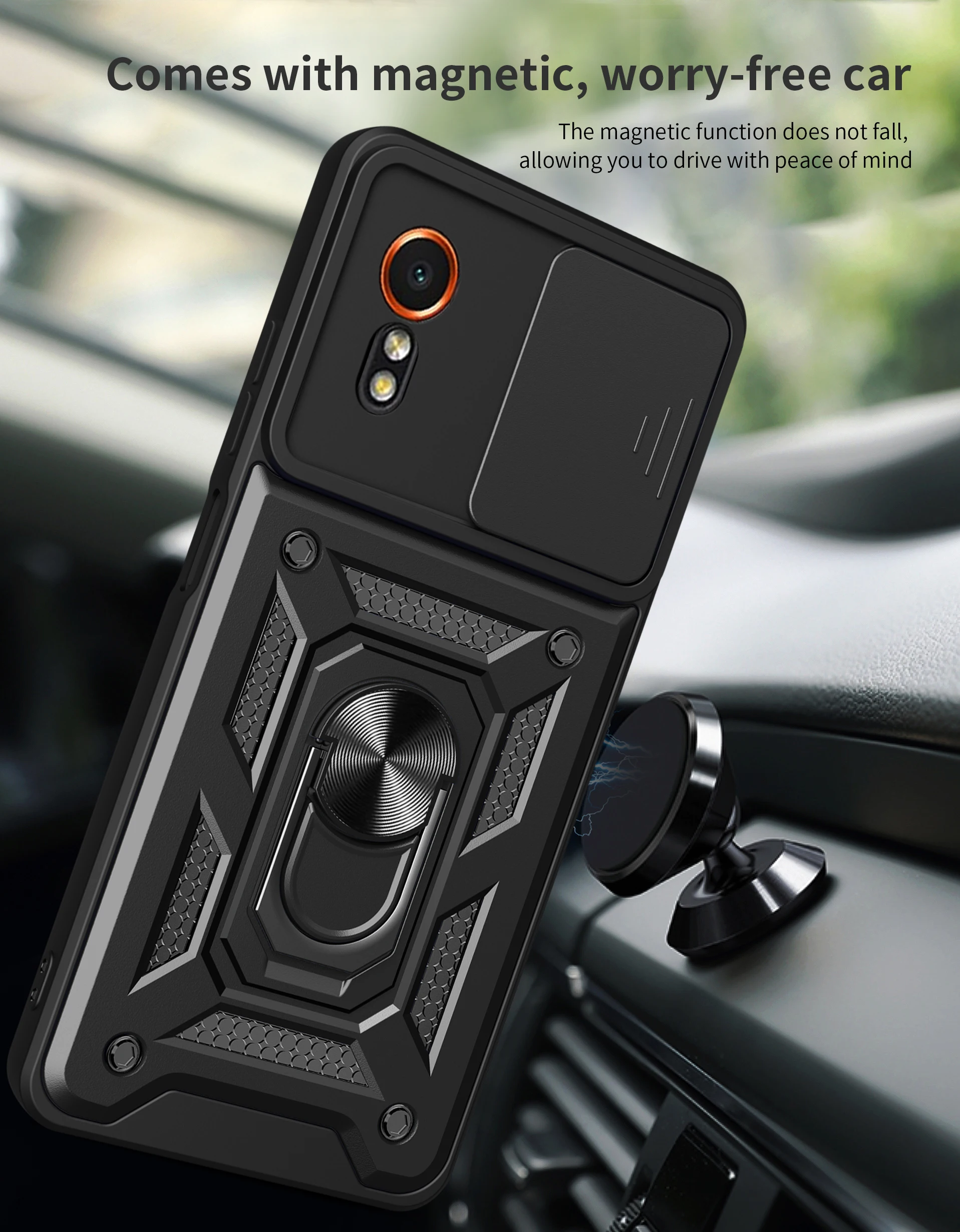 Противоударный чехол для телефона Samsung Galaxy Xcover 7 кольцевая броня магнитный