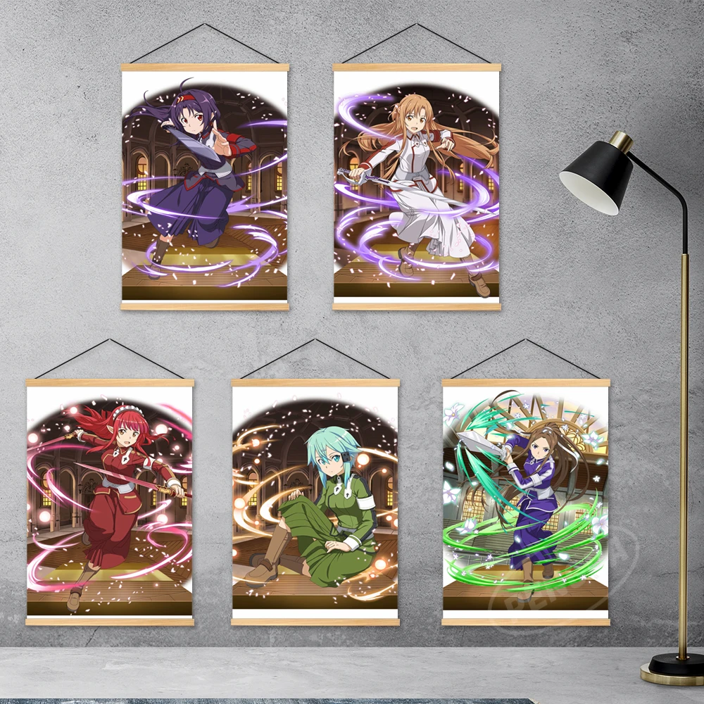 

Canvas Konno Home Decoration Yuuki Asuna Wall Sword Art Online Painting Sortiliena Serlut Hanging Wooden Printed Picture Poster