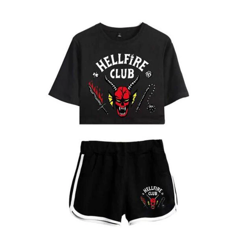 

Stranger Things Season 4 Hellfire Club Print Ladies Tracksuit Two Piece Set Women Top and Shorts Casual Sportswear 2pcs Oufits