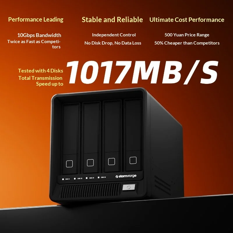 Фото Корпус для жестких дисков StormForge D4 с 4 отсеками USB-C 10 Гбит/с – ASM2074+1153E, независимые диски, без сбоев, для NAS/ПК/Mac №2