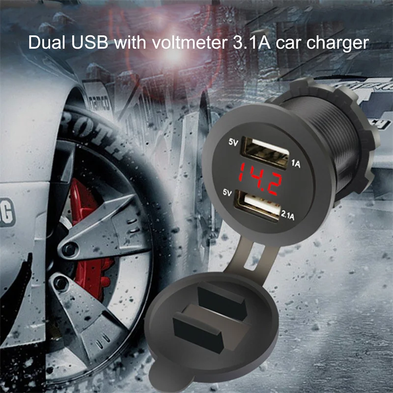 

Car Charger Dual USB Socket Power PlugLED Voltmeter Auto Splitter Adapter