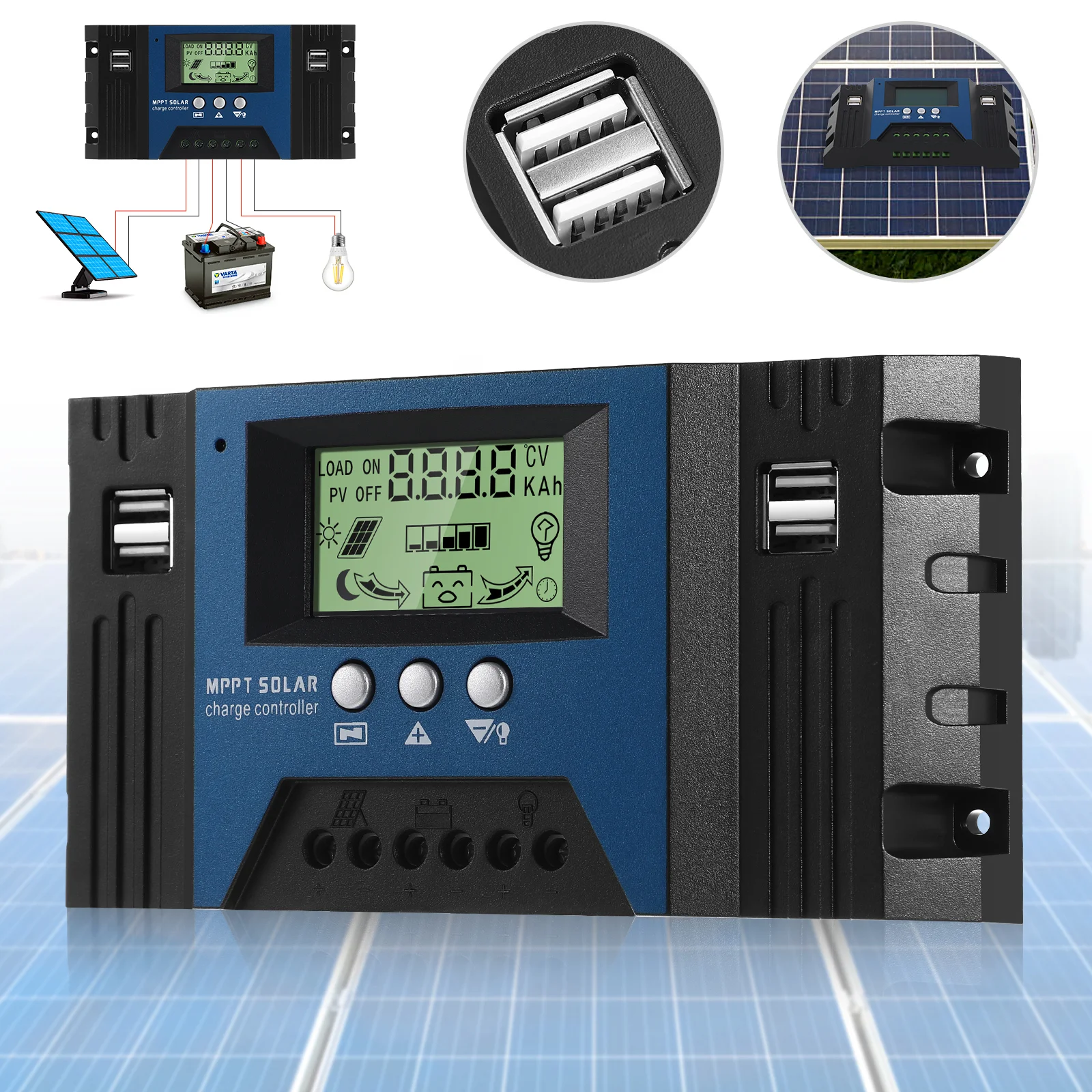 

MPPT Solar Charge Controller 12V 24V 100A Auto Focus Maximum Current Charge Controller PV Regulator for Outdoor Camping