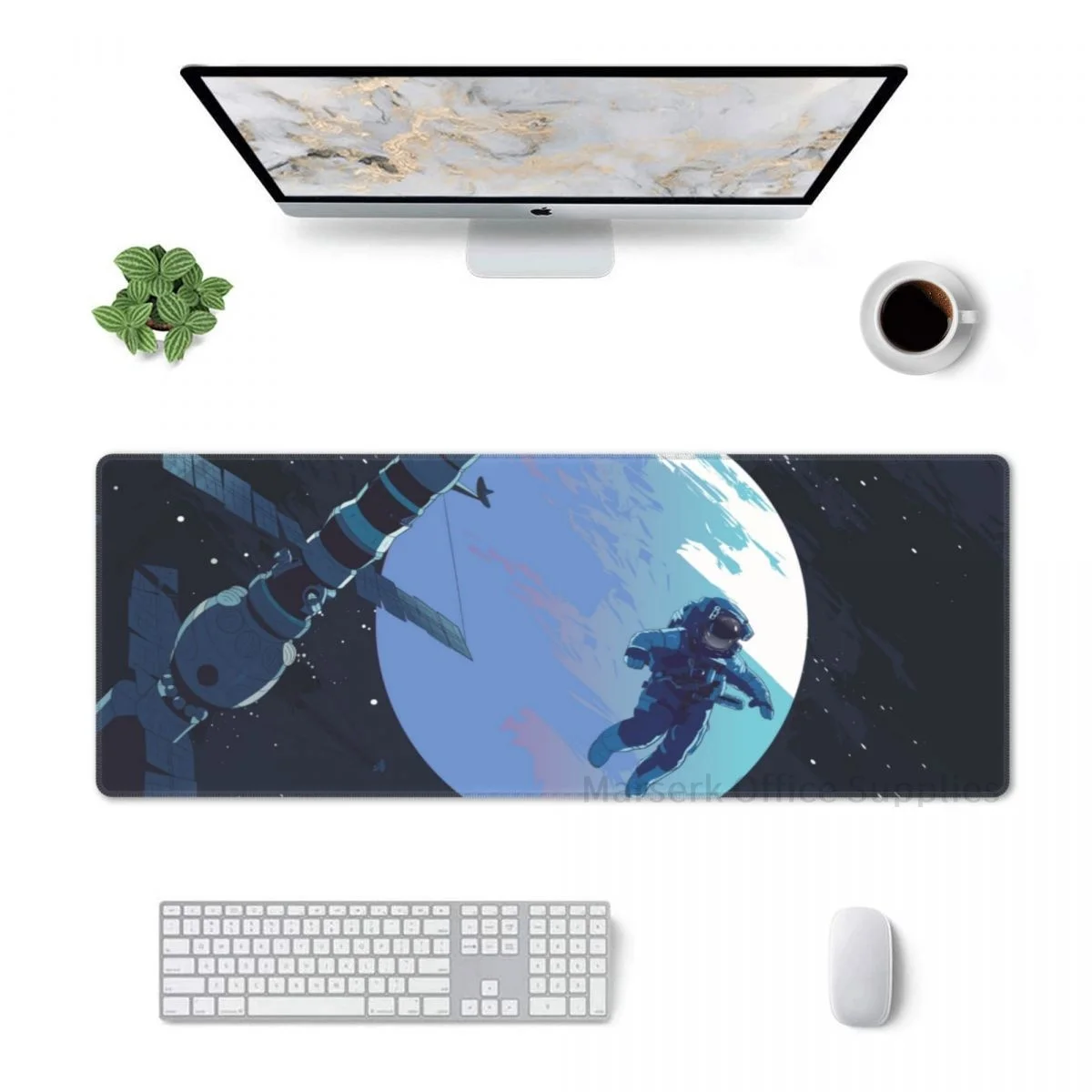 

Большой коврик для мыши с рисунком мультяшного муха, коврик для клавиатуры для компьютерного стола с астронавтом и космосом, 30x80 см, декорат...