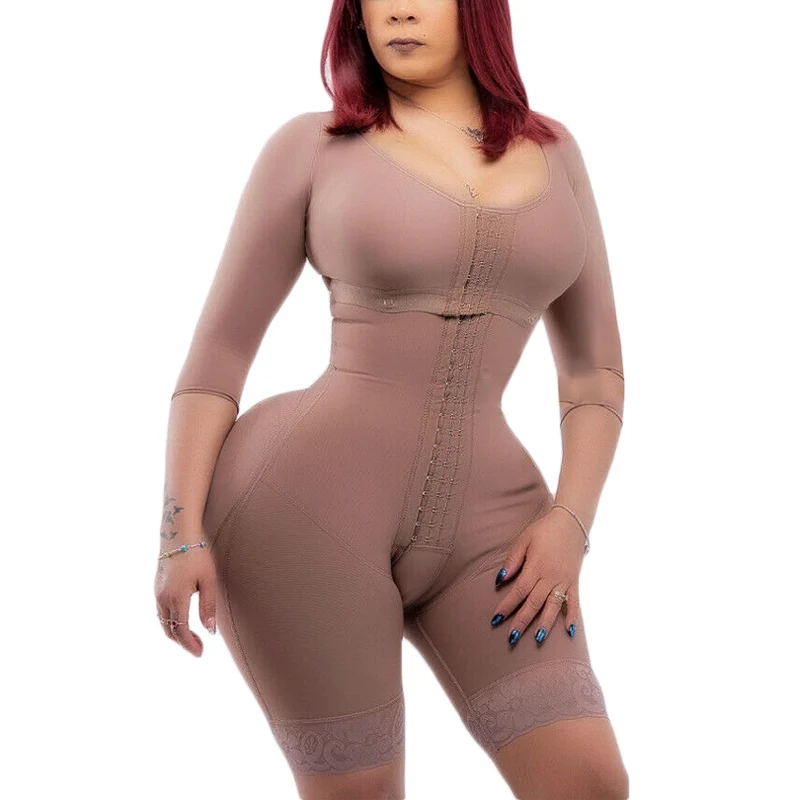 Fajas Colombianas Mid-sleeve Women Weight Loss Body Shaper Tummy Control and Front Closure Shapewear Post Liposuction Underwear