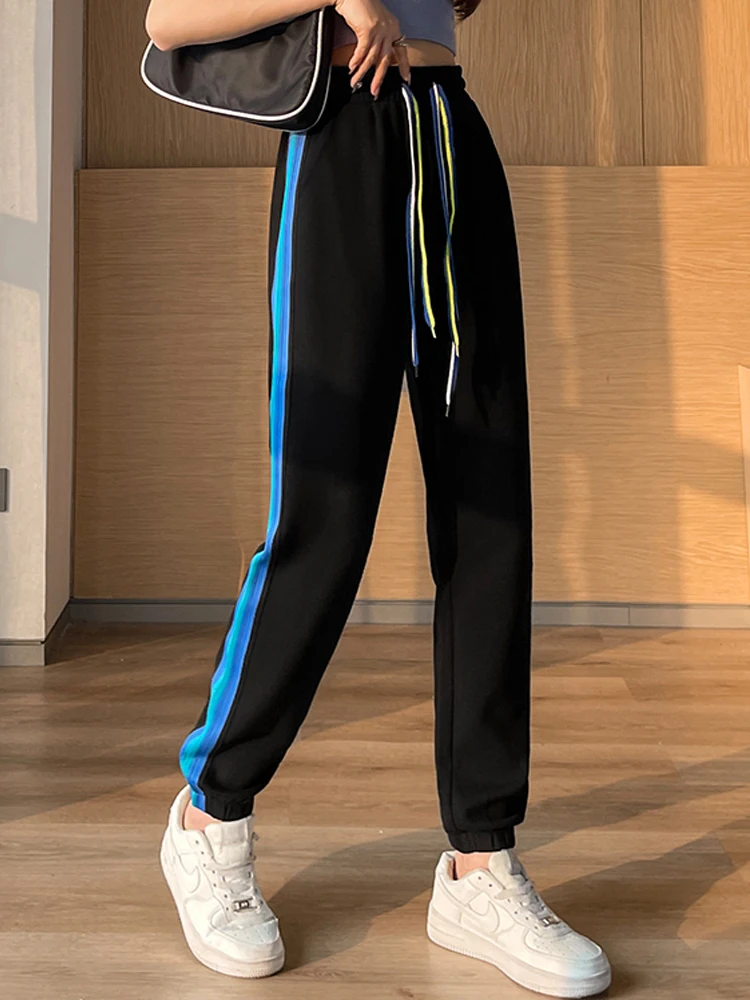 

Women Spring Summer Black Jogging Color Striped Sweatpants Baggy Sports Jogger High Waist Sweat Casual Female Loose Trousers5XL