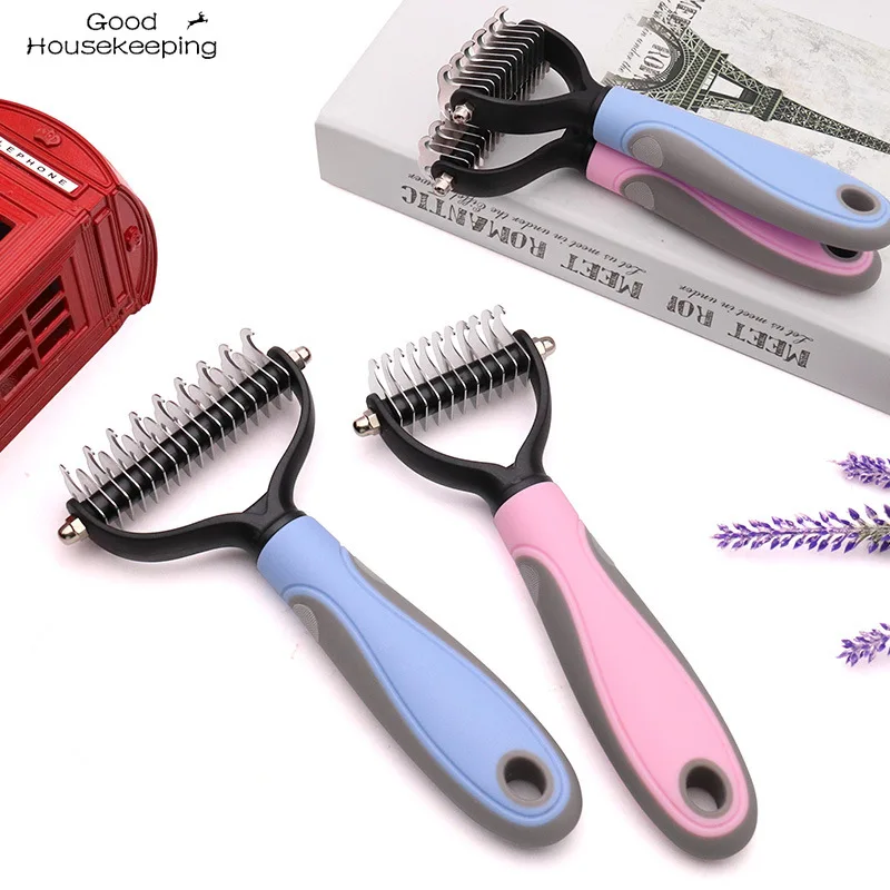 

NEW Pet Dematting Comb Stainless Steel Pet Grooming Comb for Dogs and Cats Gently Removes Loose Undercoat Flea Tangles Knots