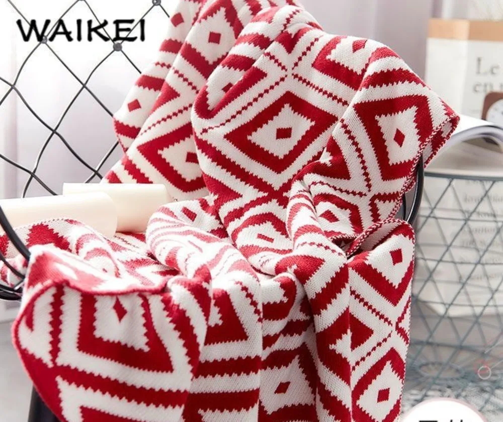 Nordic Knitted Red Blanket Throw Sofa Nap Blanket Office Warm Shawl Bedspread Christmas Gift Bedding