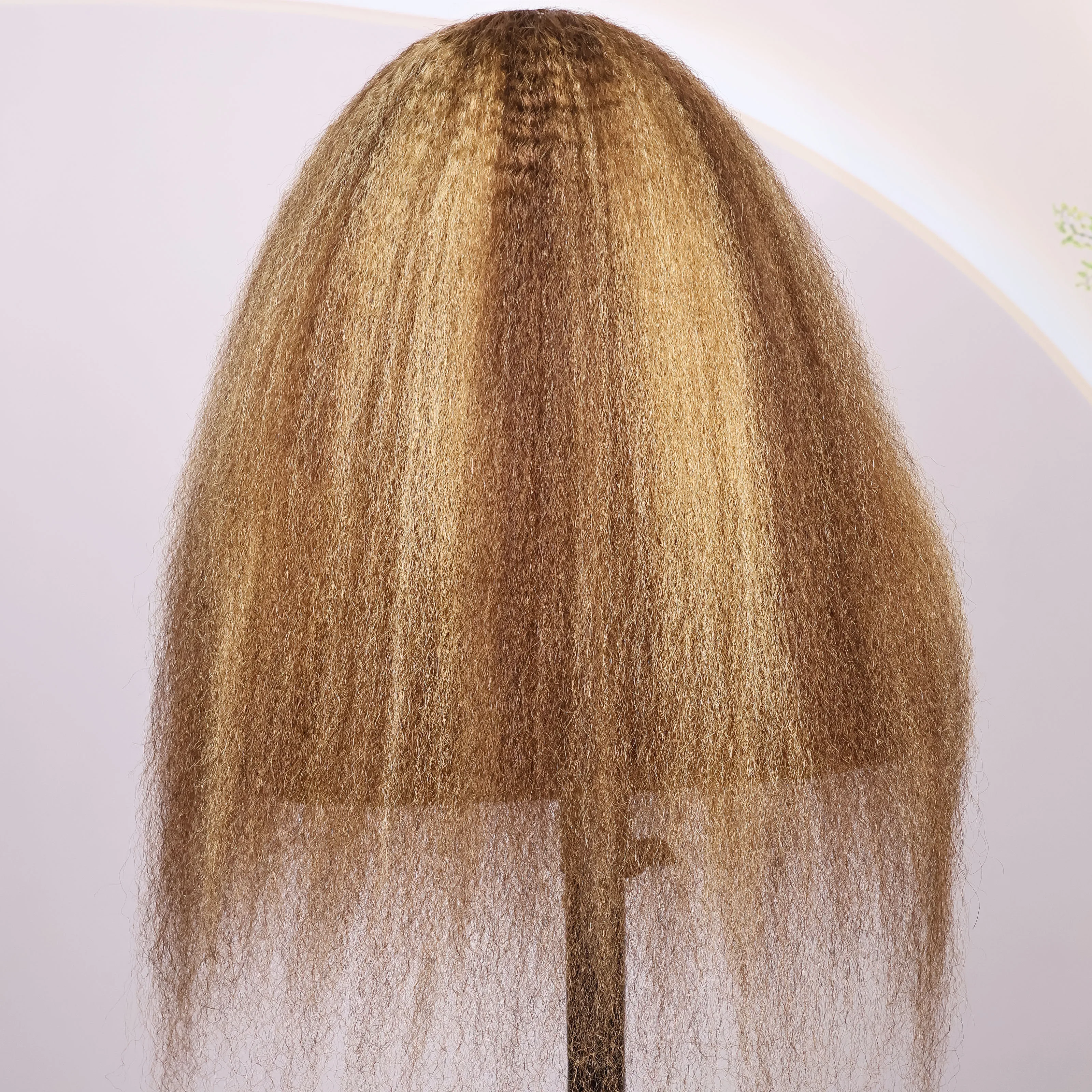 Фото Выделите 4/27 Ombre Kinky Straight 13X6 HD Парики спереди на шнуровке Человеческие волосы для женщин Парик яки Предварительно выщипанный Натуральный черный Плотность 200% №2