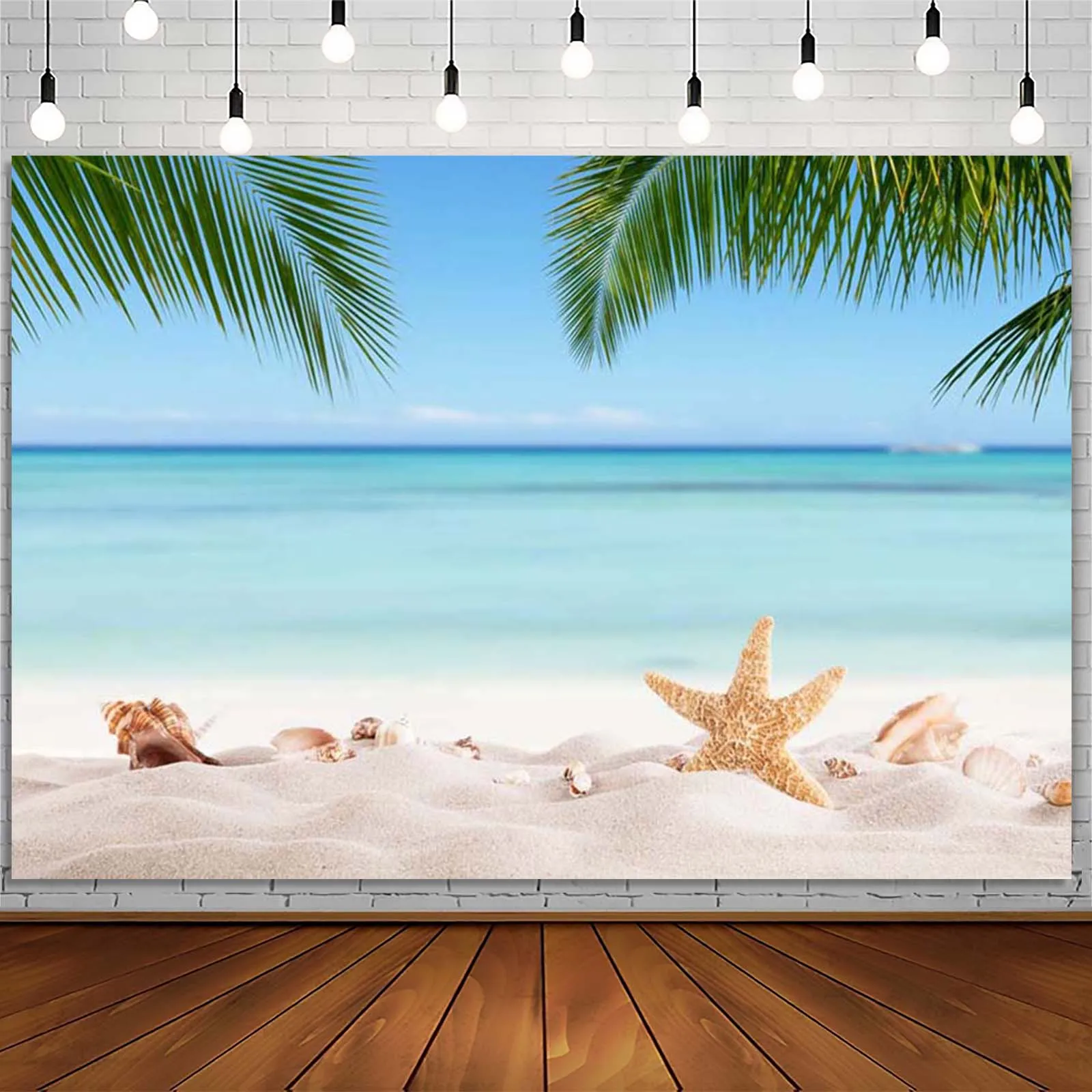 Летний пляж Вечеринка Декор Фон Приморское Побережье Пальмы Синее Море Небо