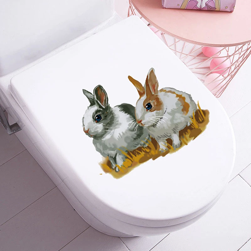 Забавный стикер на стену с мультяшным кроликом декор для ванной комнаты туалета