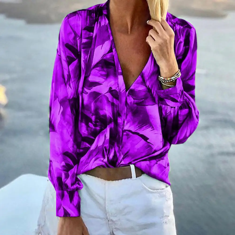 

Casual Shirt Wide Cuffs Shirt Top Puff Long Sleeve Print Office Shirt