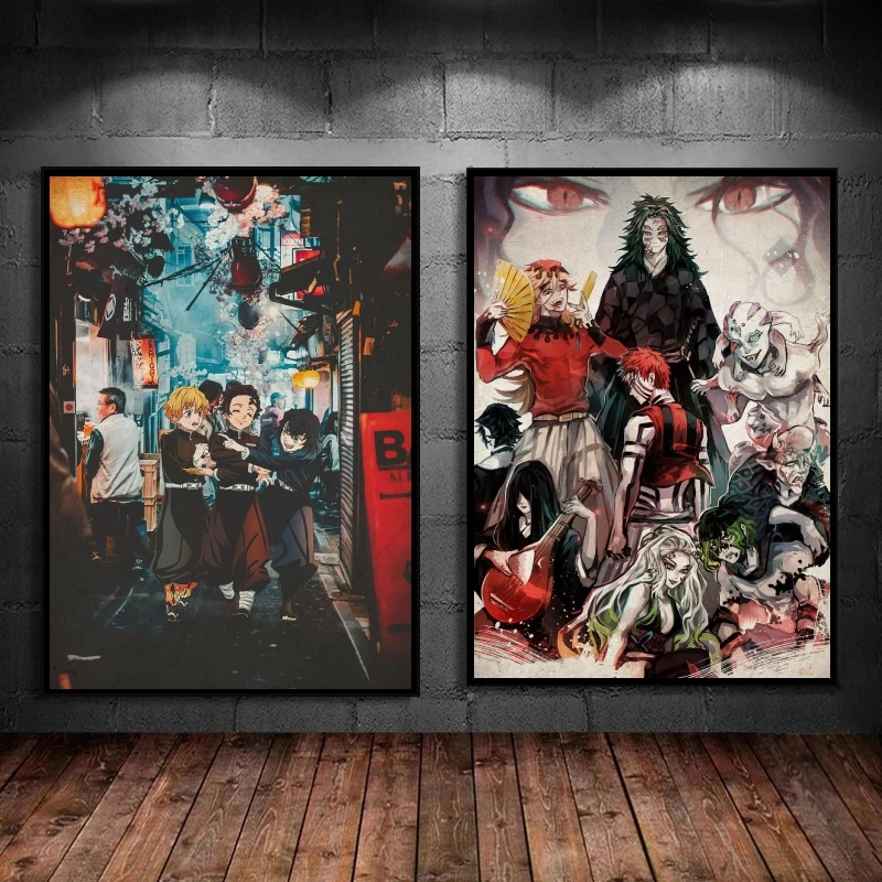 

Print On Canvas Anime Demon Slayer Twelve Demon Retro Moons Poster Toys Gifts Wall Stickers Modern Home High Quality Art Classic