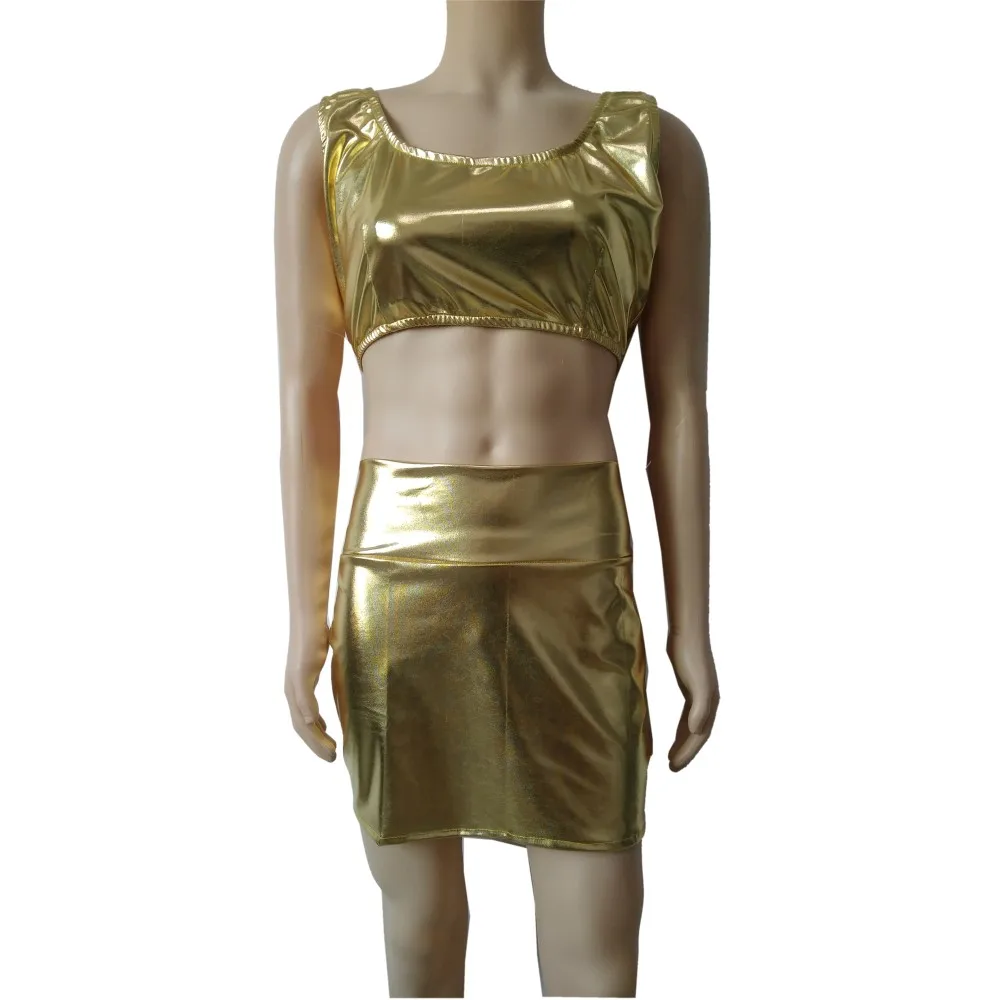 Fashion Shiny metallic Women Sexy Tank Tops Pole Dance with Mini Short Skirts Nightwear Clubwear Crop Top Party Clothes 2pcs/set
Fashion Shiny metallic Women Sexy Tank Tops Pole Dance with Mini Short Skirts Nightwear Clubwear Crop Top Party Clothes 2pcs/set